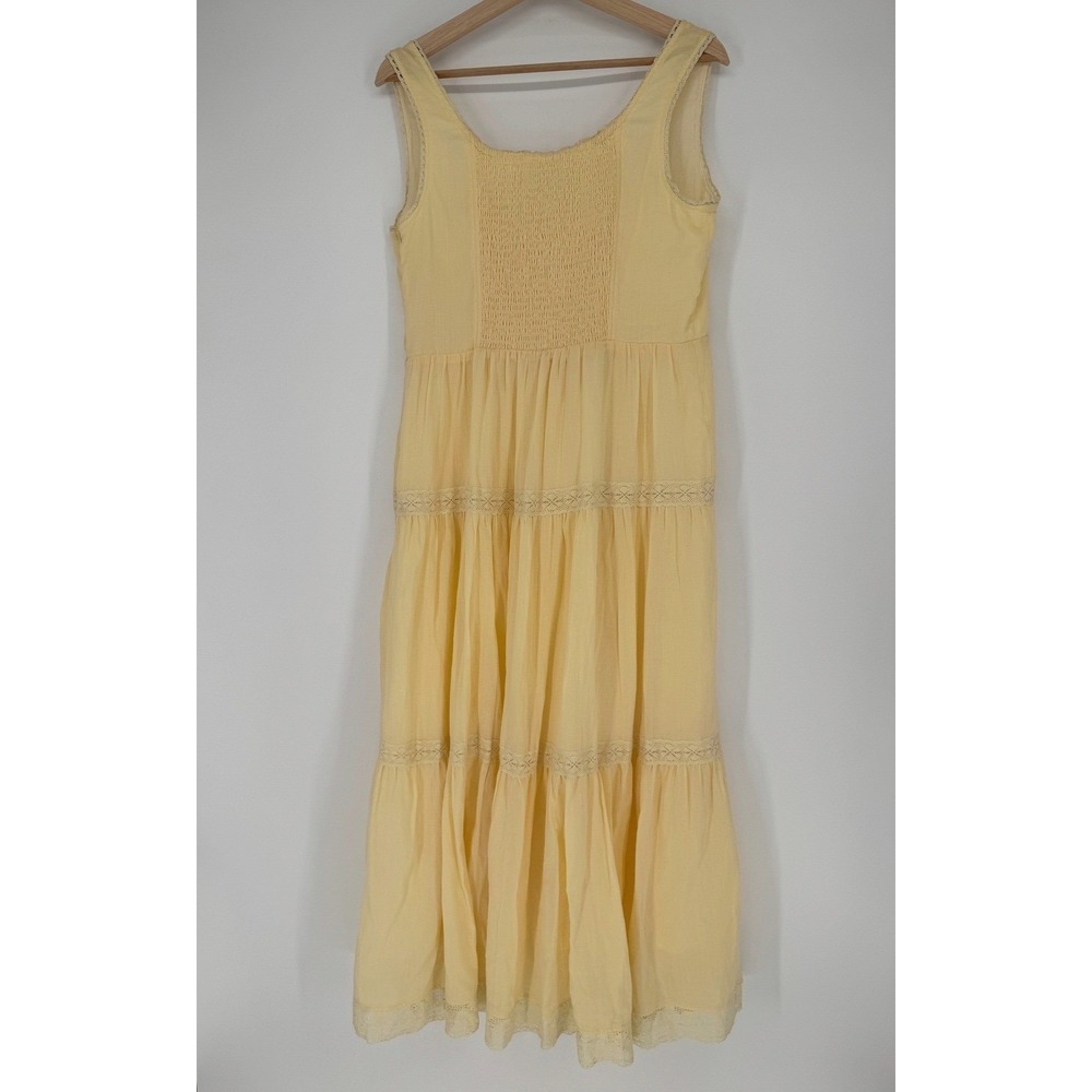 Loom Butter Yellow Lace Up Corset Maxi Dress L Cottagecore Prairie Boho Romantic - Picture 7 of 13